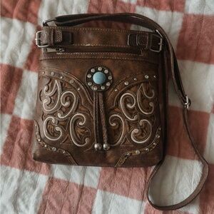 Montana West Brown Crossbody Bag with Embroidery
